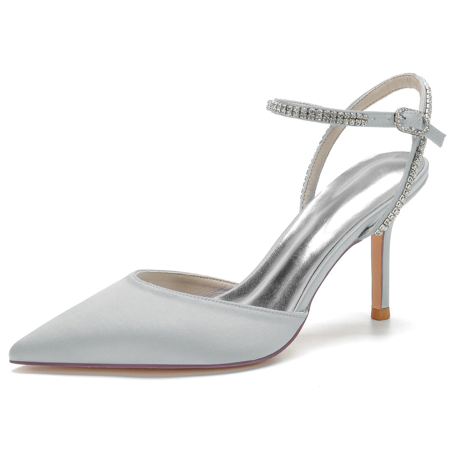 Damen Seidensatin mit Strass Knöchelriemen Geschlossene Zehen Stilettoabsatz Partyschuhe