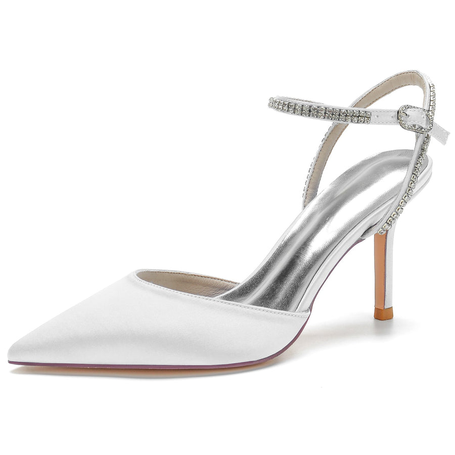 Damen Seidensatin mit Strass Knöchelriemen Geschlossene Zehen Stilettoabsatz Partyschuhe