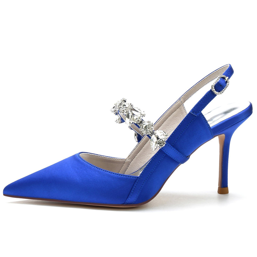 Damen Stilettoabsatz Seidensatin Mit Knöchelriemen Strass Geschlossene Zehen Partyschuhe