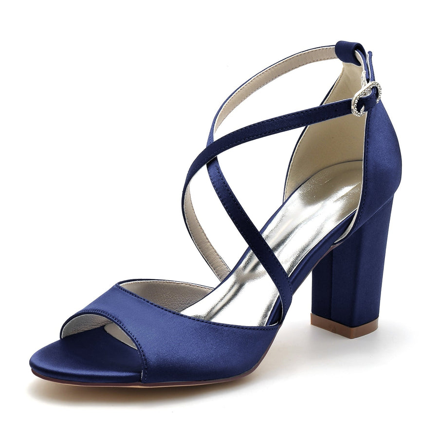 Damen Seidensatin Blockabsatz Mit Peep Toe Knöchelriemen Hochzeitsschuhe