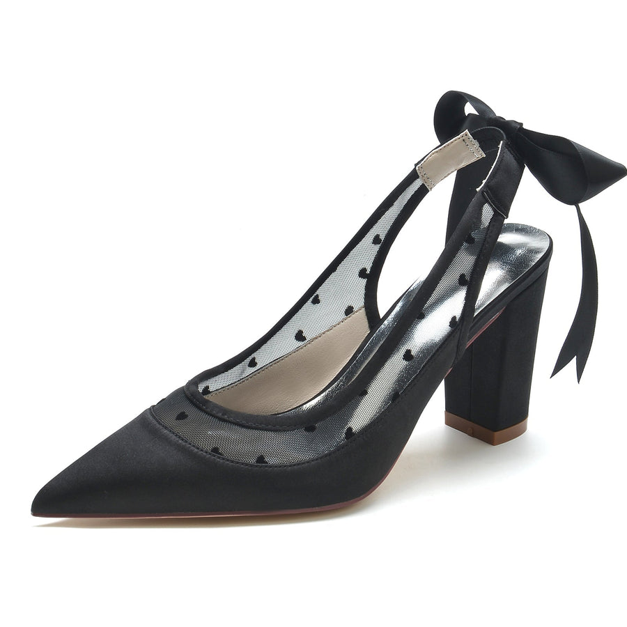 Damen Seidensatin mit Spitze Schnürung Geschlossene Zehenpartie Blockabsatz Partyschuhe