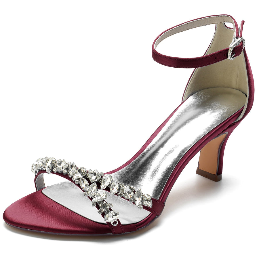 Damen Seidensatin Mit Knöchelriemen Peep Toe Spool Heel Strass Party Schuhe