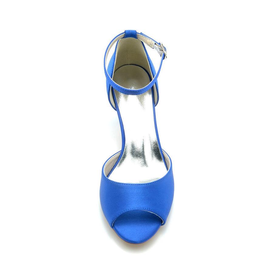 Damen Seidensatin mit Knöchelriemen Peep Toe Spool Heel Brautschuhe