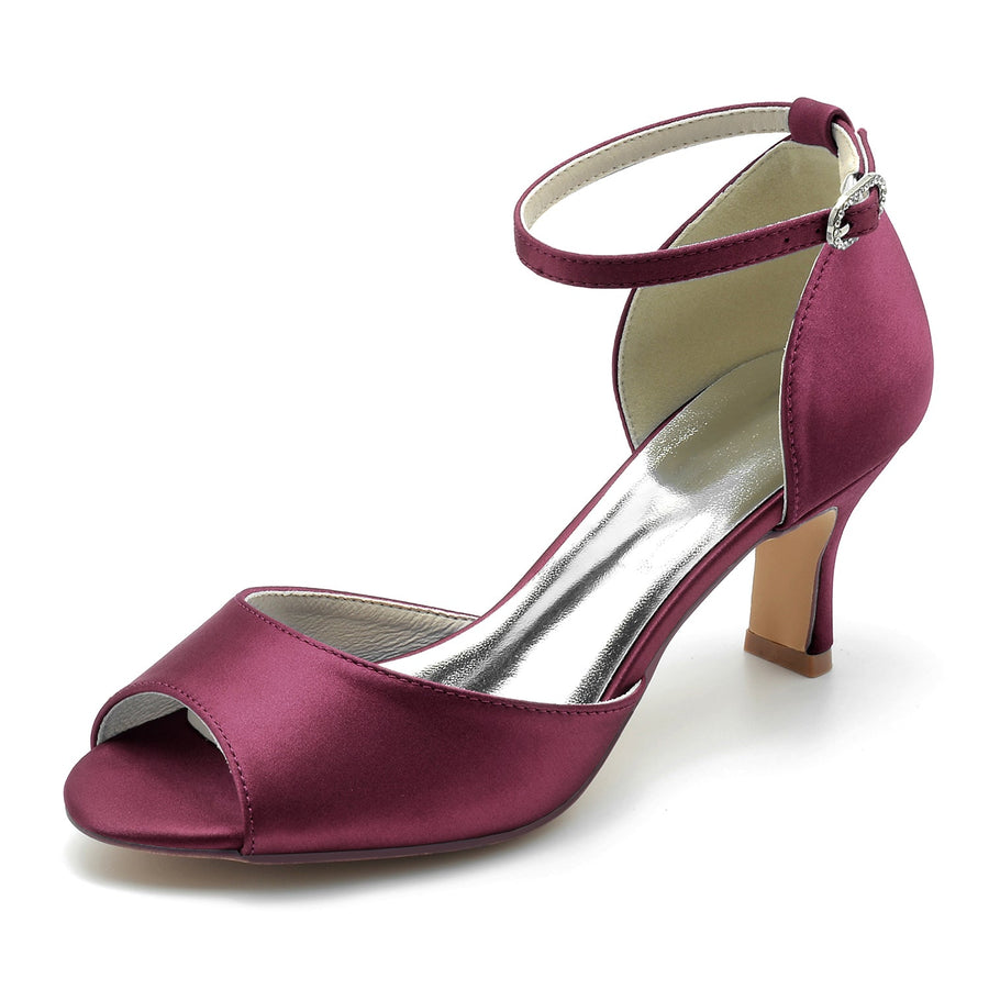 Damen Seidensatin mit Knöchelriemen Peep Toe Spool Heel Brautschuhe