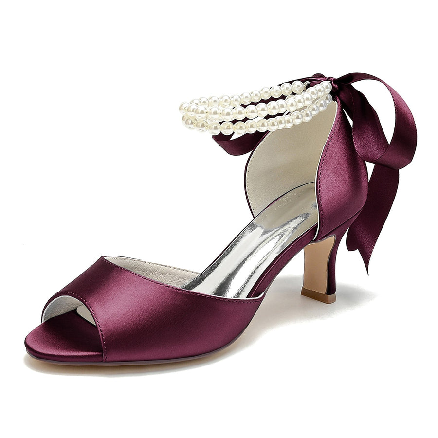 Damen Seidensatin Mit Knöchelriemen Schnürung Perle Peep Toe Spool Heel Party Schuhe