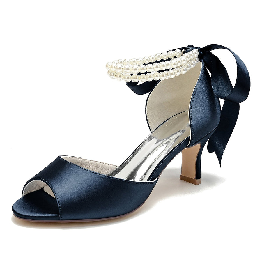 Damen Seidensatin Mit Knöchelriemen Schnürung Perle Peep Toe Spool Heel Party Schuhe