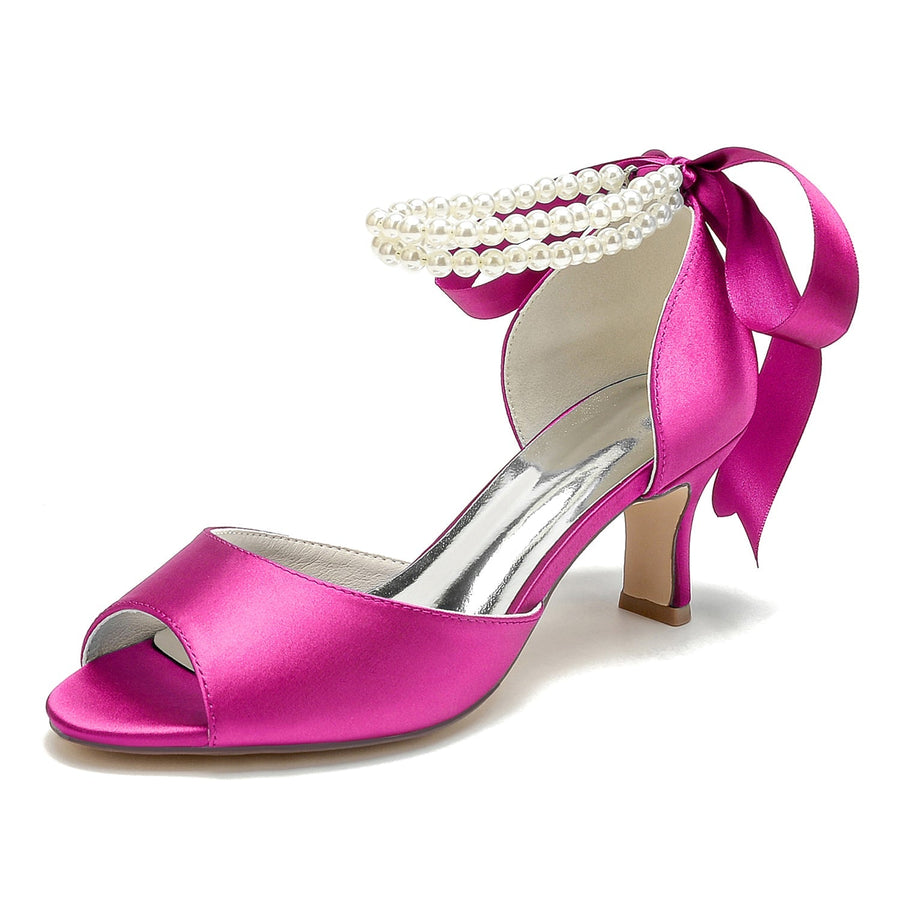 Damen Seidensatin Mit Knöchelriemen Schnürung Perle Peep Toe Spool Heel Party Schuhe