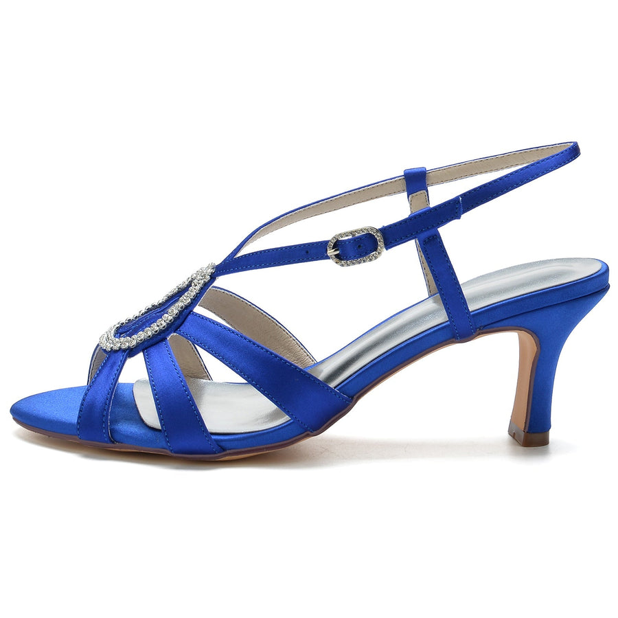 Damen Seidensatin mit Strass Peep Toe Spool Heel Party Schuhe