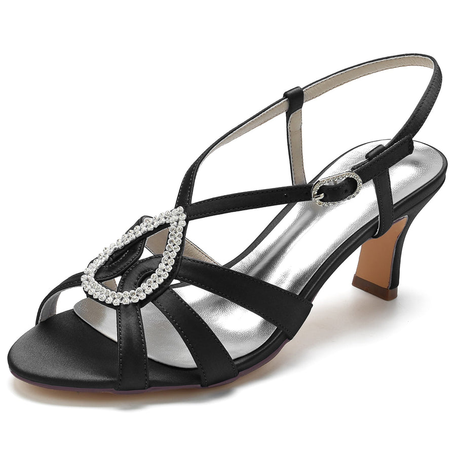 Damen Seidensatin mit Strass Peep Toe Spool Heel Party Schuhe