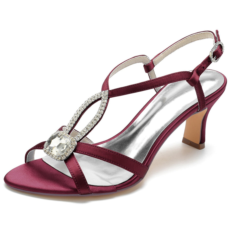 Damen Seidensatin mit Strass Knöchelriemen Peep Toe Spool Heel Brautschuhe