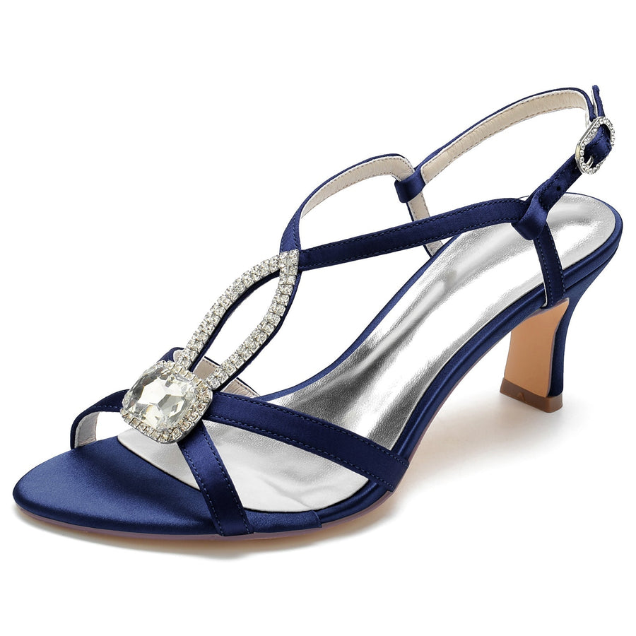 Damen Seidensatin mit Strass Knöchelriemen Peep Toe Spool Heel Brautschuhe