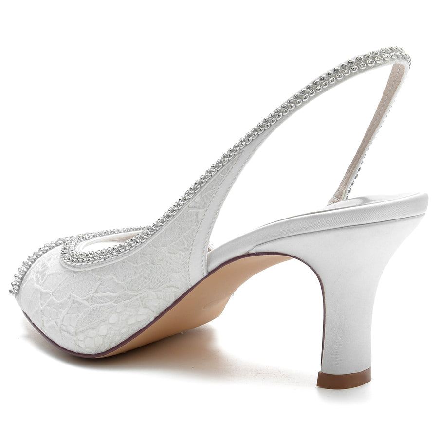 Damen Seidensatin mit Spitze Strass Peep Toe Spool Heel Abendschuhe