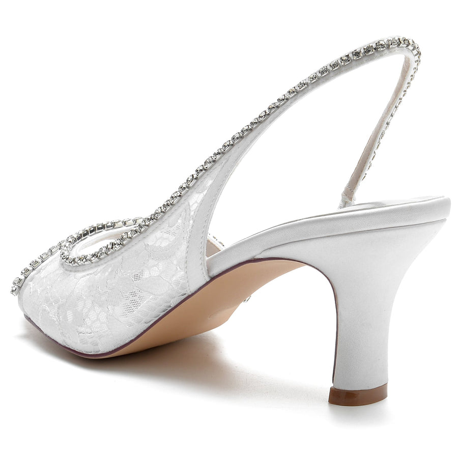 Damen Seidensatin mit Spitze Strass Peep Toe Spool Heel Brautschuhe