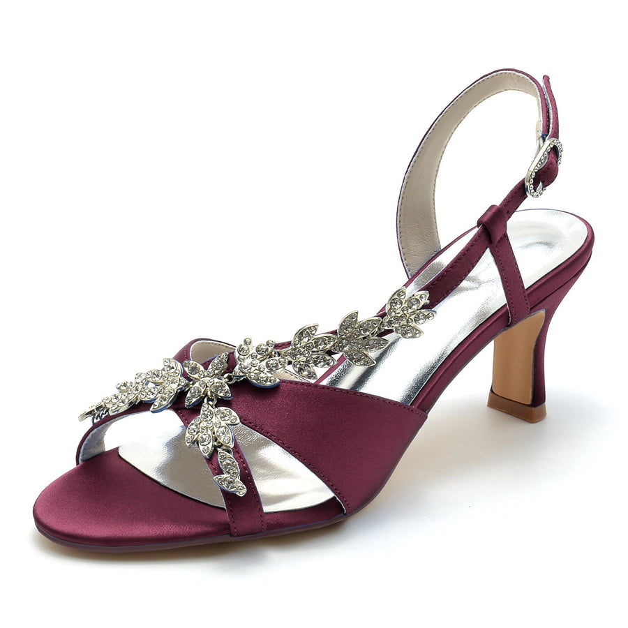Damen Seidensatin Mit Knöchelriemen Strass Peep Toe Spool Heel Party Schuhe