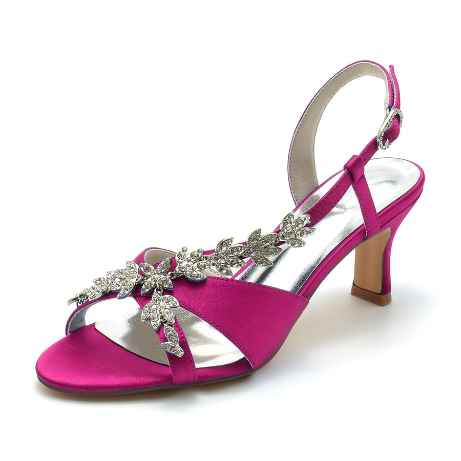 Damen Seidensatin Mit Knöchelriemen Strass Peep Toe Spool Heel Party Schuhe