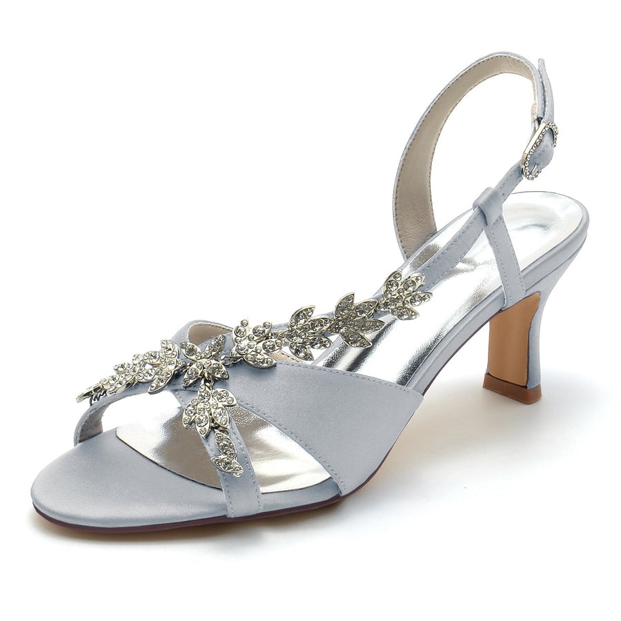 Damen Seidensatin Mit Knöchelriemen Strass Peep Toe Spool Heel Party Schuhe