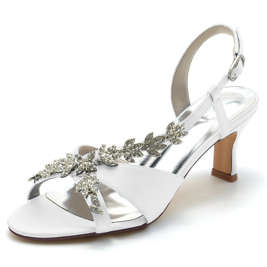 Damen Seidensatin Mit Knöchelriemen Strass Peep Toe Spool Heel Party Schuhe