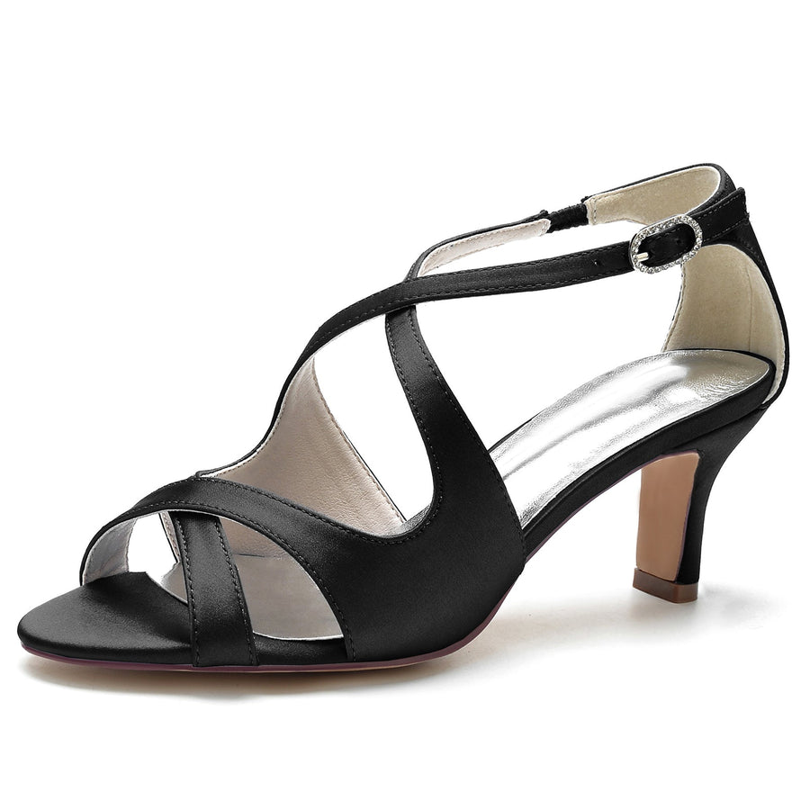 Damen Abendschuhe aus Seidensatin mit Knöchelriemen und Peep-Toe-Spule-Absatz