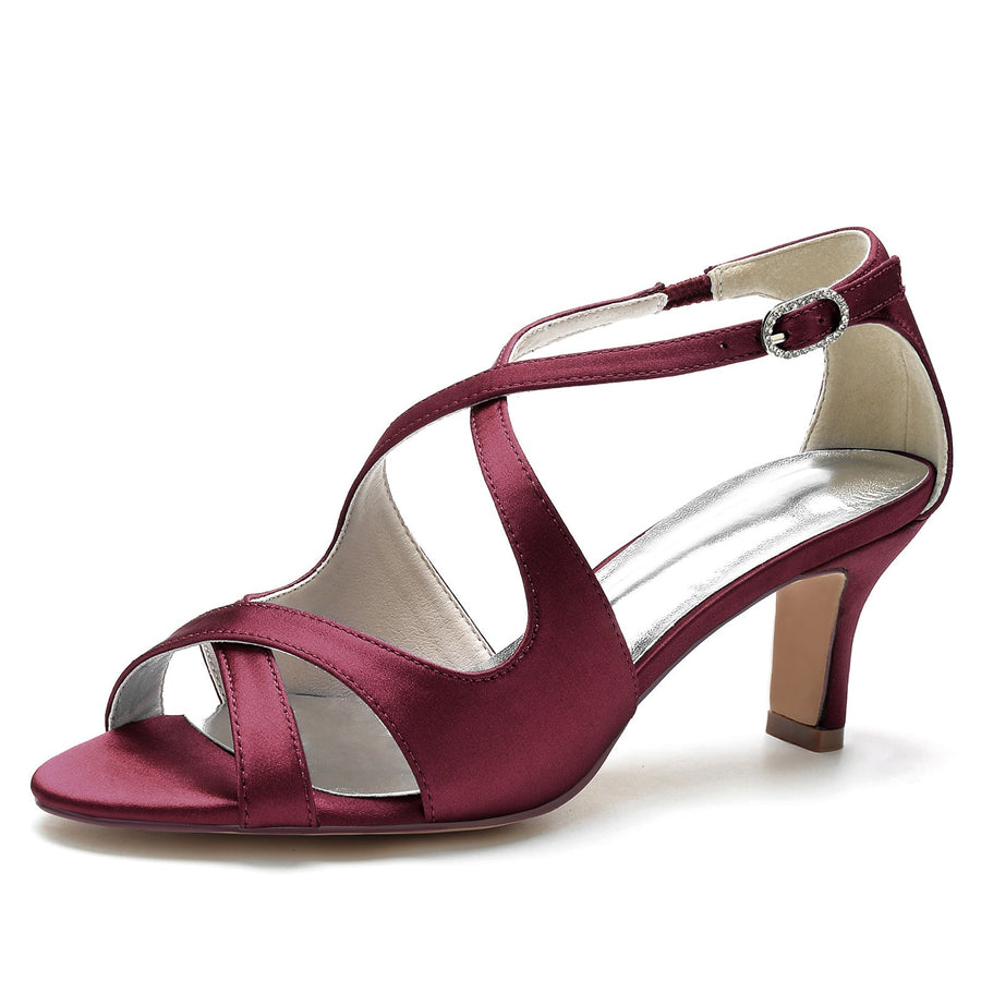 Damen Abendschuhe aus Seidensatin mit Knöchelriemen und Peep-Toe-Spule-Absatz