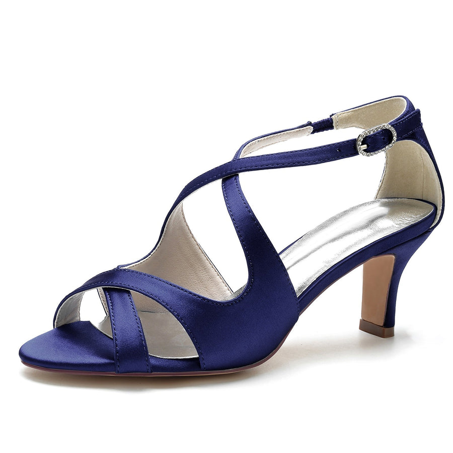 Damen Abendschuhe aus Seidensatin mit Knöchelriemen und Peep-Toe-Spule-Absatz