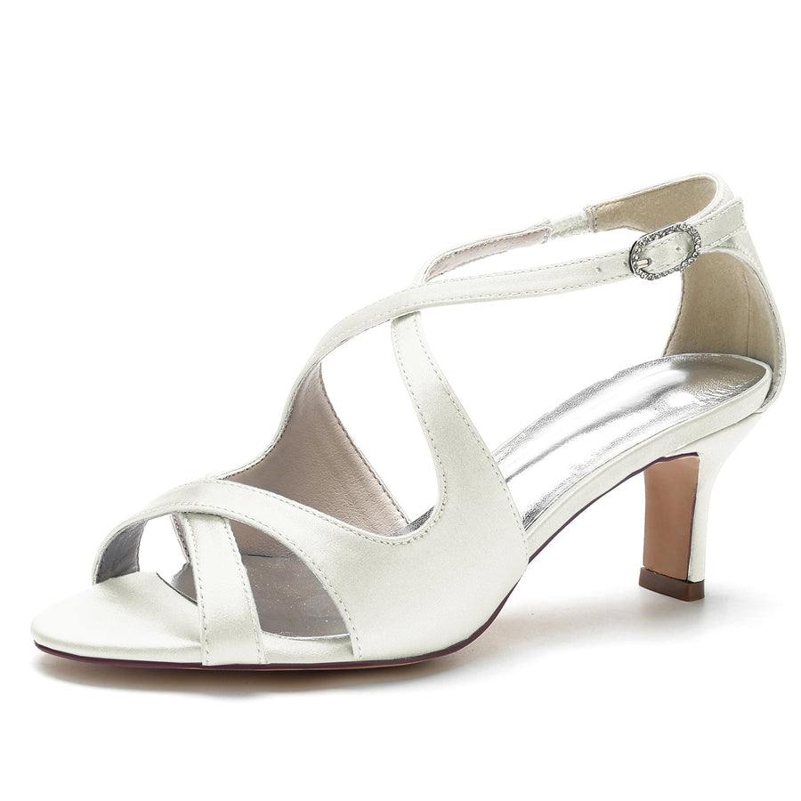 Damen Abendschuhe aus Seidensatin mit Knöchelriemen und Peep-Toe-Spule-Absatz