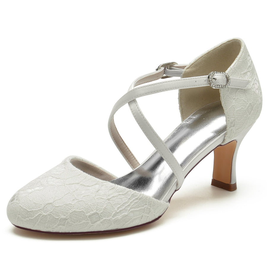 Damen Spitze Mit Knöchelriemen Spitze Geschlossene Zehenpartie Spool Heel Brautschuhe
