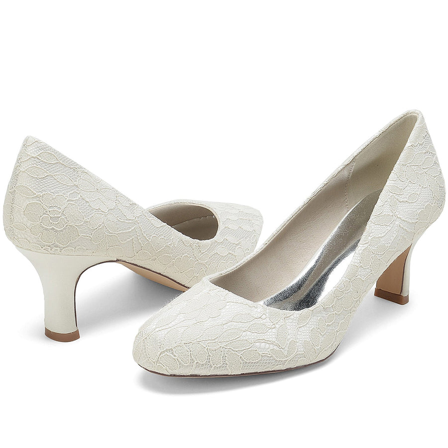 Damen Spitze Seidensatin Mit Spitze Geschlossene Zehenpartie Spool Heel Party Schuhe