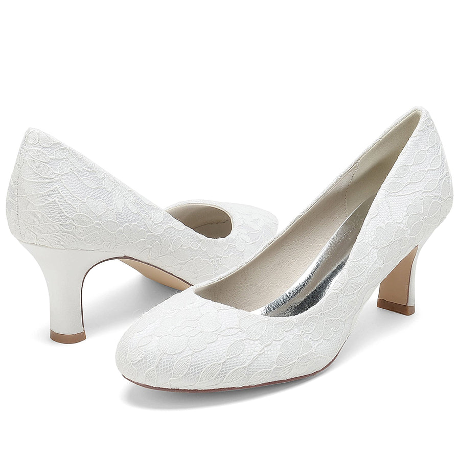 Damen Spitze Seidensatin Mit Spitze Geschlossene Zehenpartie Spool Heel Party Schuhe