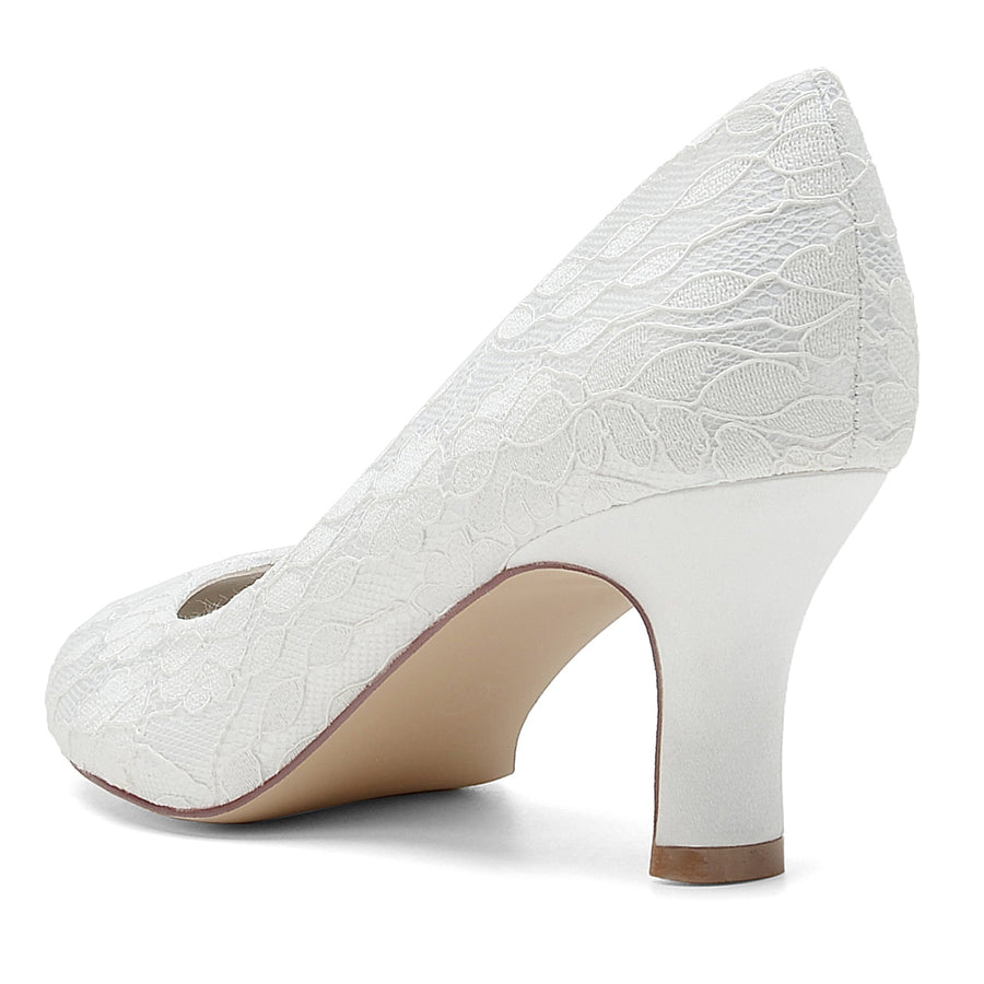 Damen Spitze Seidensatin Mit Spitze Geschlossene Zehenpartie Spool Heel Party Schuhe
