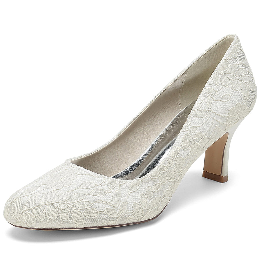 Damen Spitze Seidensatin Mit Spitze Geschlossene Zehenpartie Spool Heel Party Schuhe