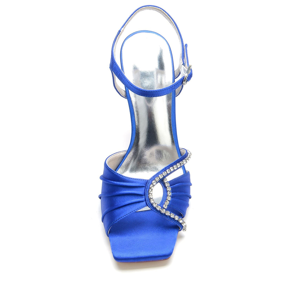 Damen Seidensatin mit Strass Knöchelriemen Peep Toe Stiletto Absatz Abendschuhe