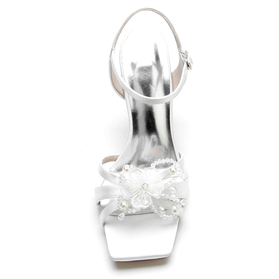 Damen Seidensatin Mit Knöchelriemen Peep Toe Stiletto Absatz Strass Abendschuhe