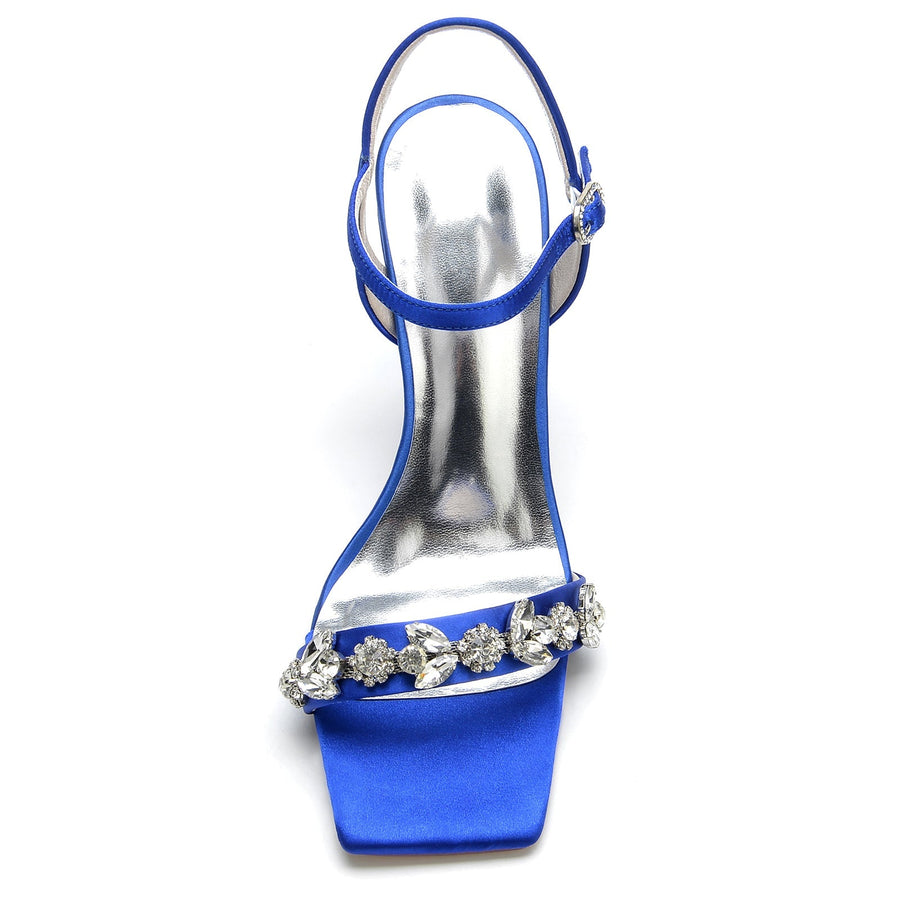 Damen Seidensatin mit Strass Peep Toe Knöchelriemen Stilettoabsatz Abendschuhe