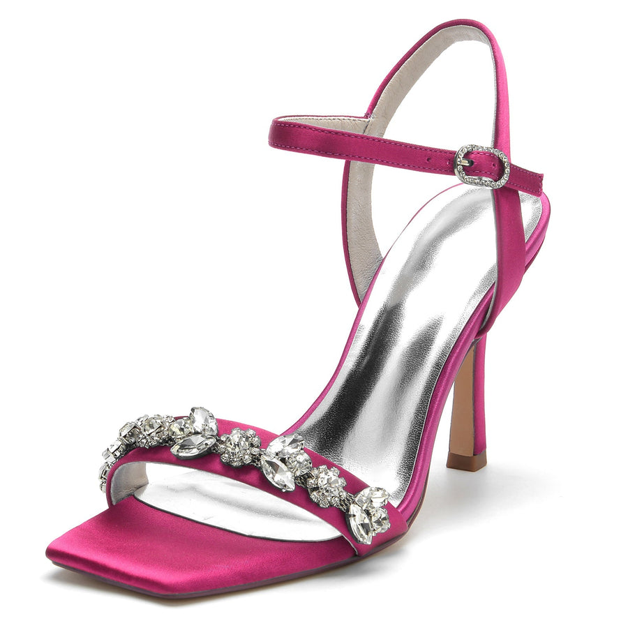 Damen Seidensatin mit Strass Peep Toe Knöchelriemen Stilettoabsatz Abendschuhe