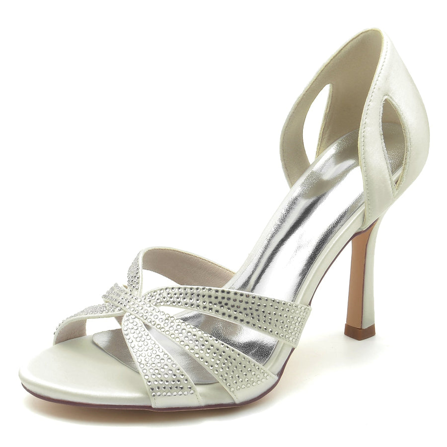Damen Seidensatin Strass Peep Toe Mit Stilettoabsatz Abendschuhe