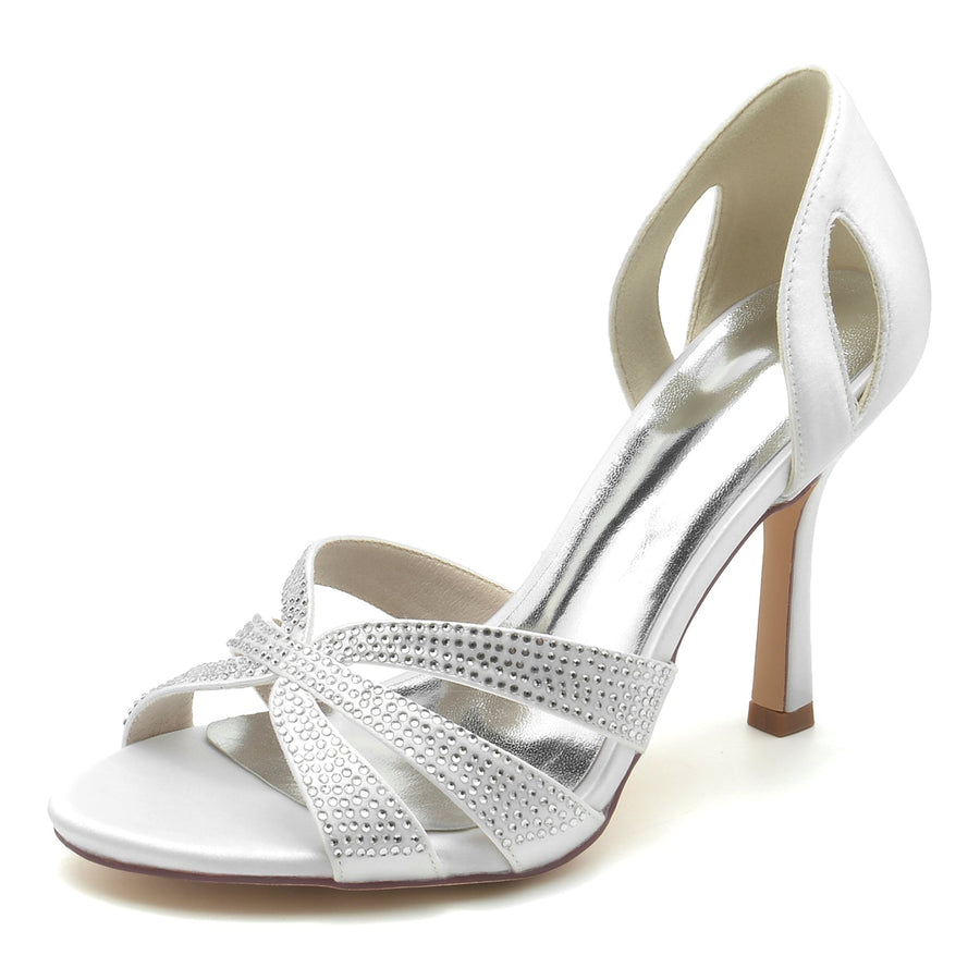 Damen Seidensatin Strass Peep Toe Mit Stilettoabsatz Abendschuhe