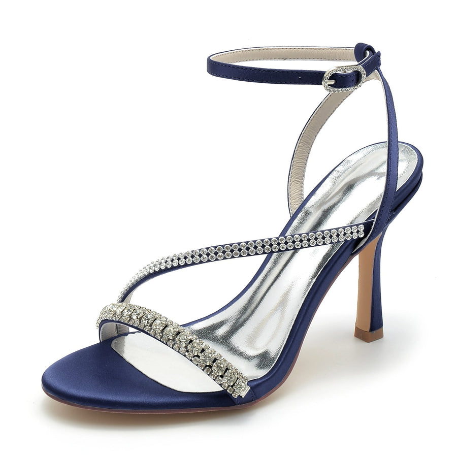 Damen Seidensatin Knöchelriemen mit Strass Peep Toe Stiletto Absatz Abendschuhe