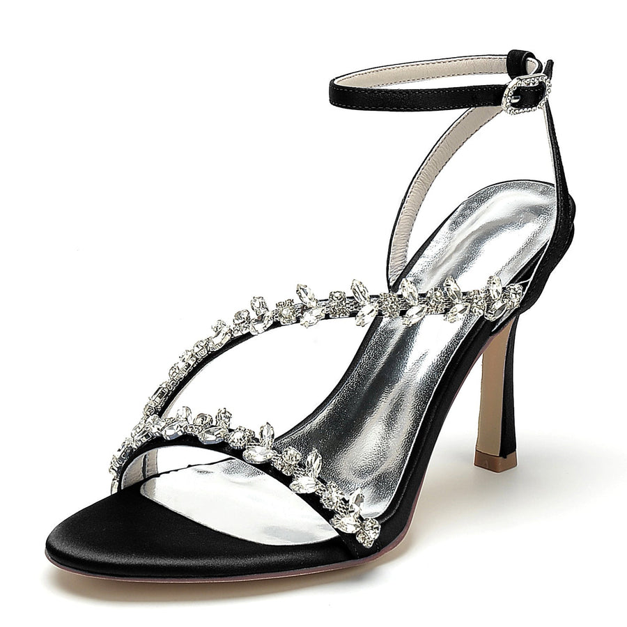 Damen Seidensatin mit Knöchelriemen Peep Toe Strass Stiletto Absatz Brautschuhe