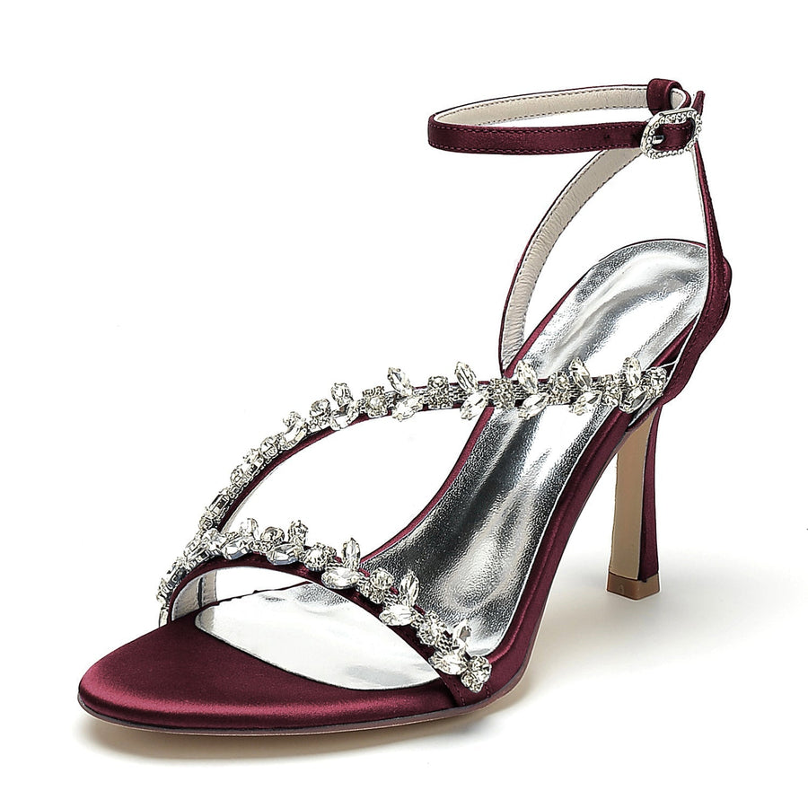Damen Seidensatin mit Knöchelriemen Peep Toe Strass Stiletto Absatz Brautschuhe