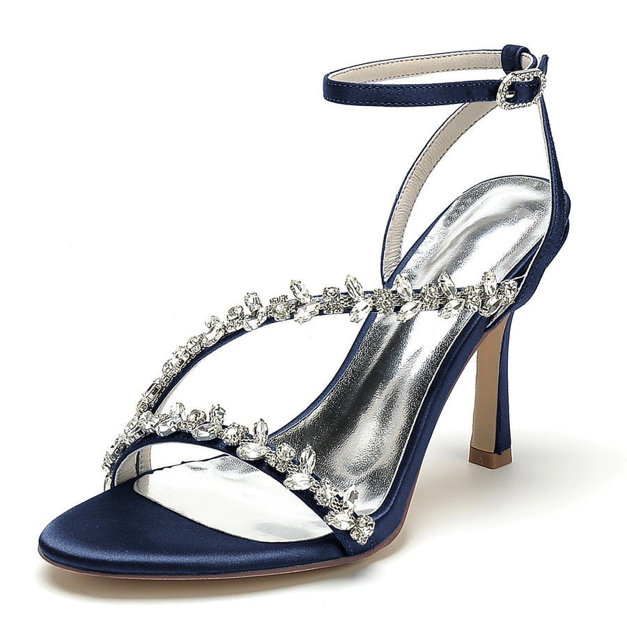 Damen Seidensatin mit Knöchelriemen Peep Toe Strass Stiletto Absatz Brautschuhe