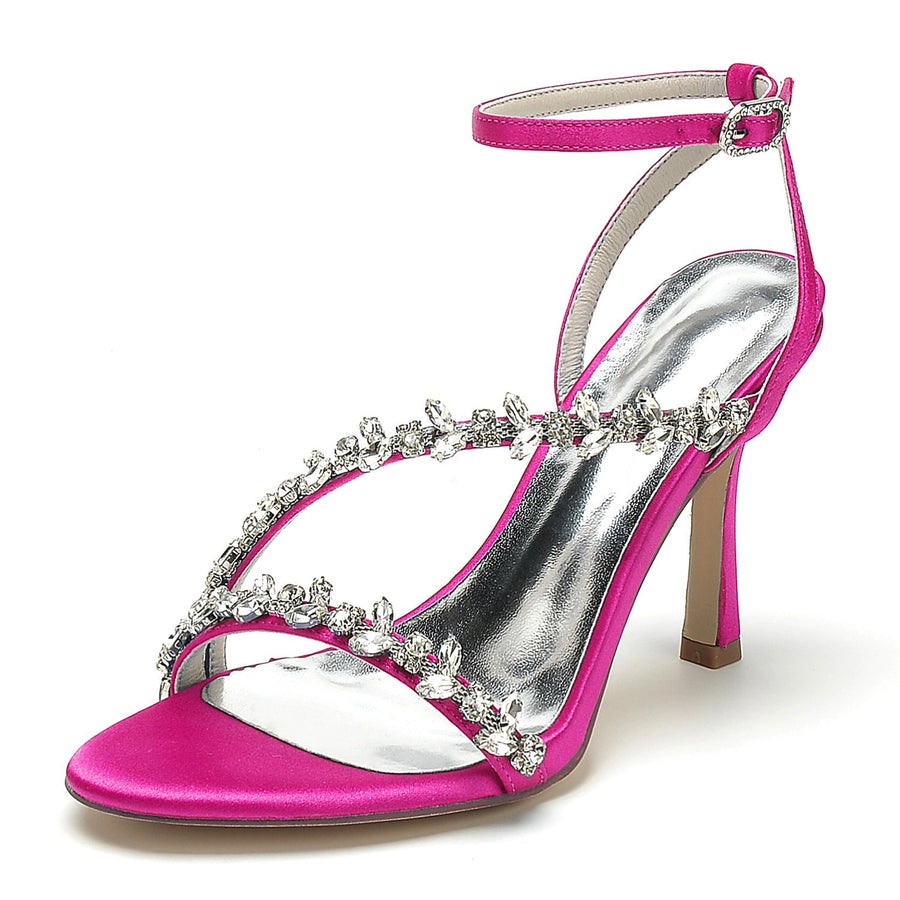 Damen Seidensatin mit Knöchelriemen Peep Toe Strass Stiletto Absatz Brautschuhe