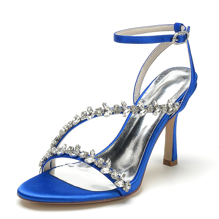 Damen Seidensatin mit Knöchelriemen Peep Toe Strass Stiletto Absatz Brautschuhe