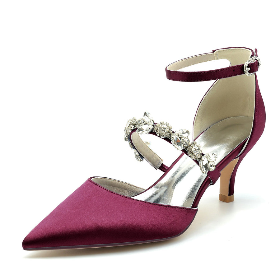 Damen Seidensatin Mit Knöchelriemen Strass Geschlossene Zehen Stiletto Absatz Abendschuhe