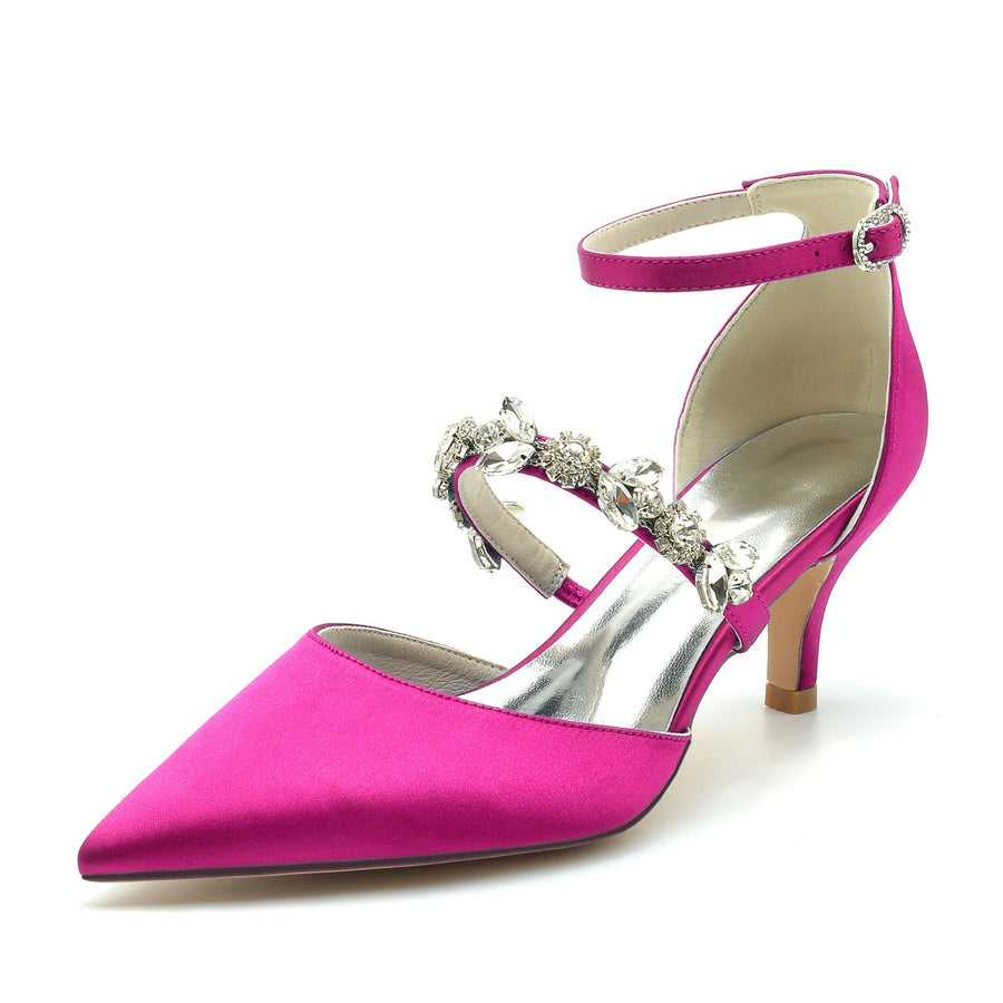Damen Seidensatin Mit Knöchelriemen Strass Geschlossene Zehen Stiletto Absatz Abendschuhe