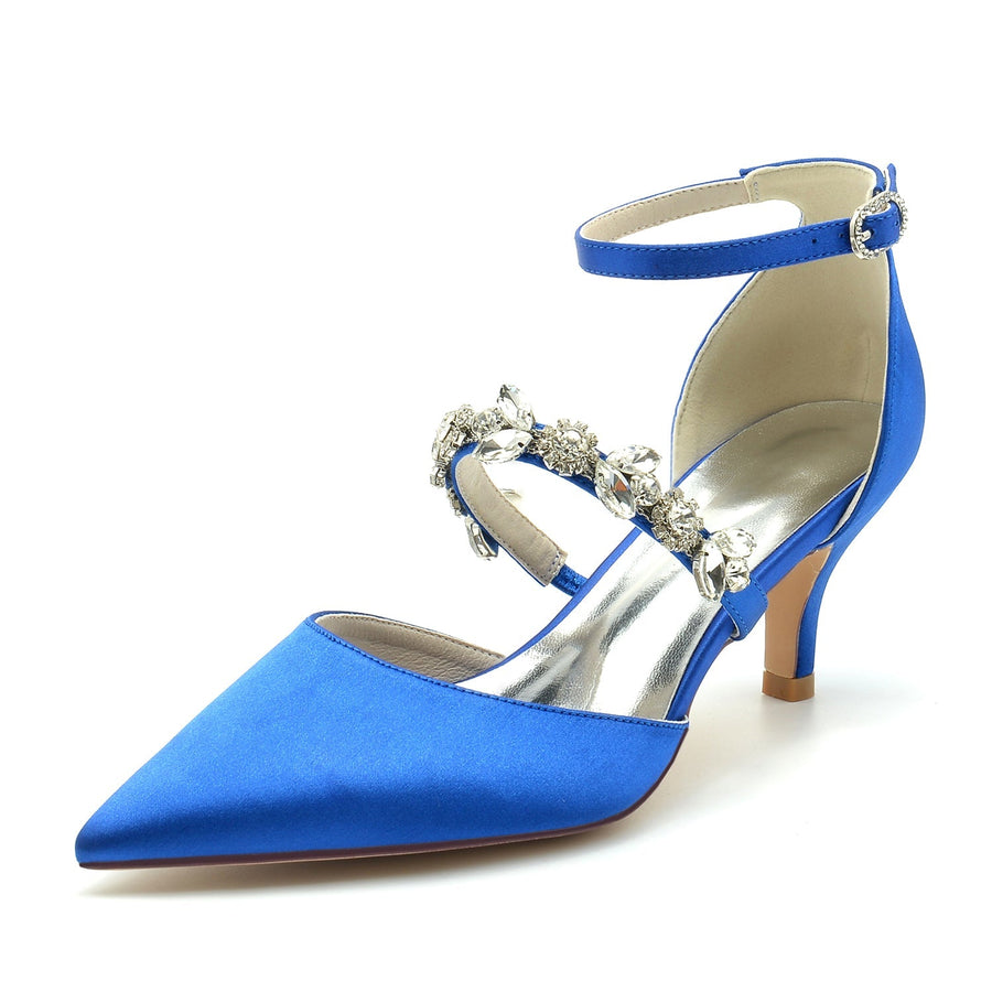 Damen Seidensatin Mit Knöchelriemen Strass Geschlossene Zehen Stiletto Absatz Abendschuhe