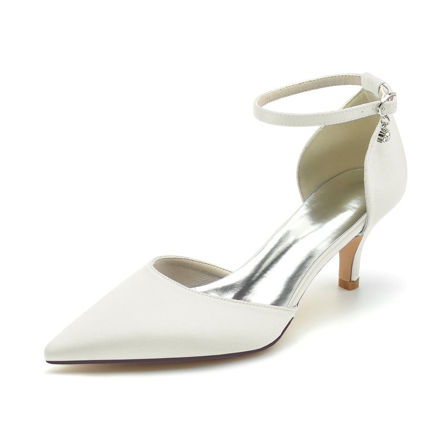 Damen Seidensatin Mit Knöchelriemen Geschlossene Zehen Stiletto-Absatz Brautschuhe