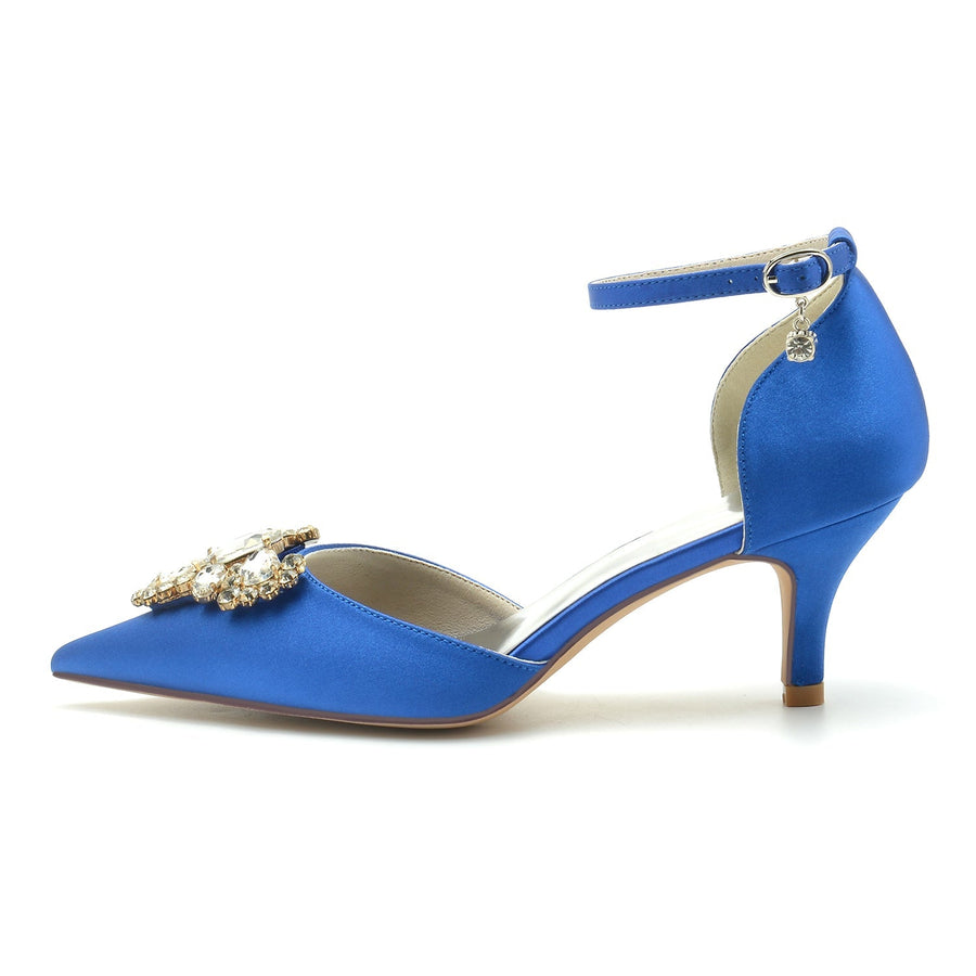 Damen Seidensatin mit Strass Geschlossene Zehenpartie Knöchelriemen Stilettoabsatz Hochzeitsschuhe