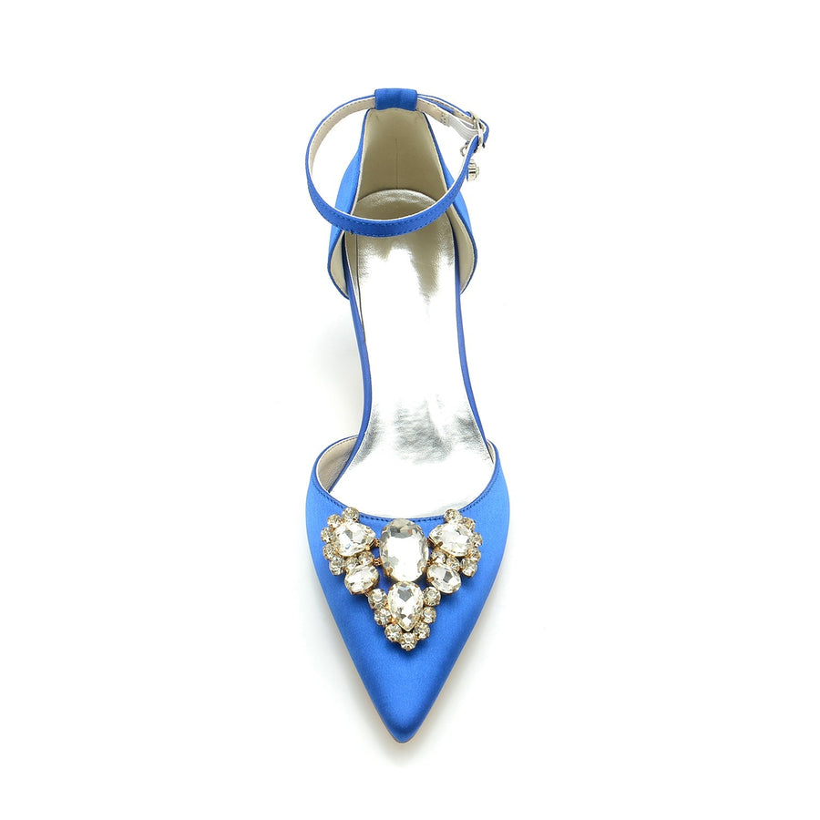 Damen Seidensatin mit Strass Geschlossene Zehenpartie Knöchelriemen Stilettoabsatz Hochzeitsschuhe
