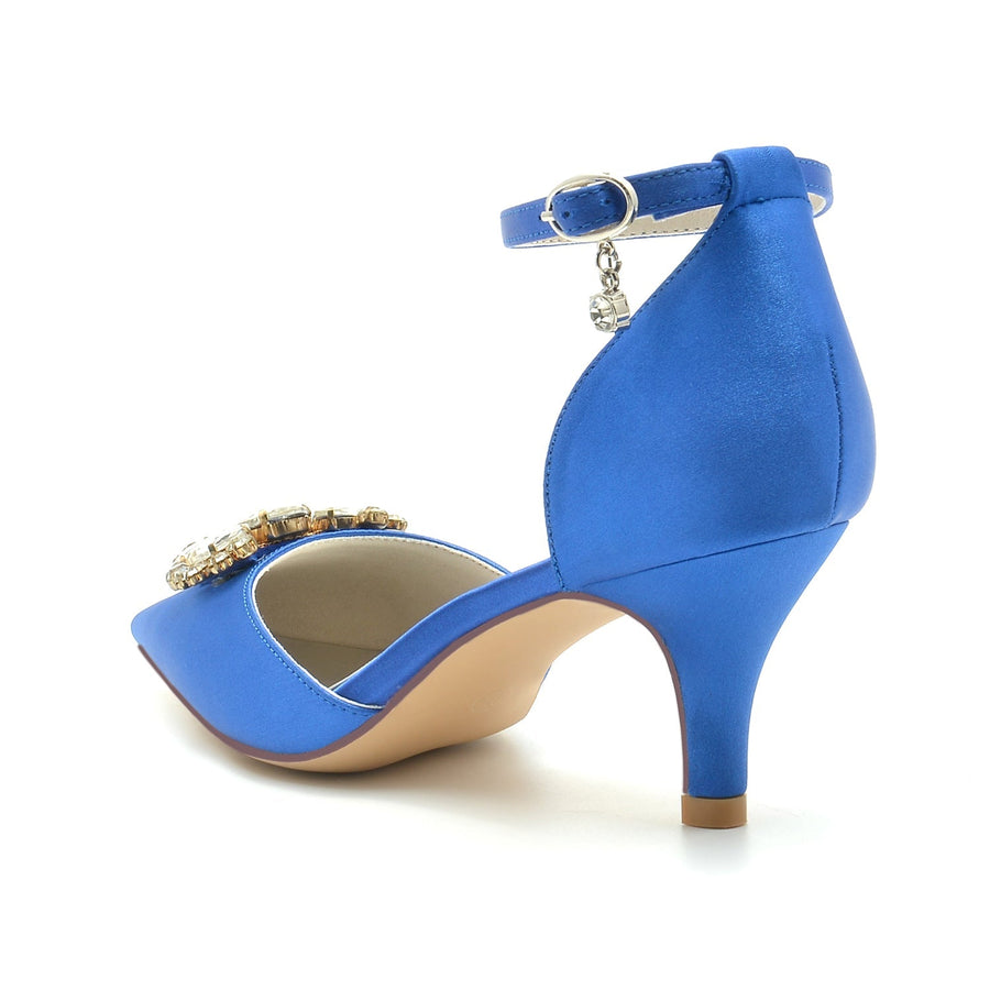 Damen Seidensatin mit Strass Geschlossene Zehenpartie Knöchelriemen Stilettoabsatz Hochzeitsschuhe