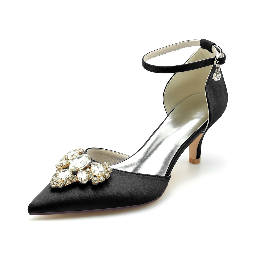 Damen Seidensatin mit Strass Geschlossene Zehenpartie Knöchelriemen Stilettoabsatz Hochzeitsschuhe